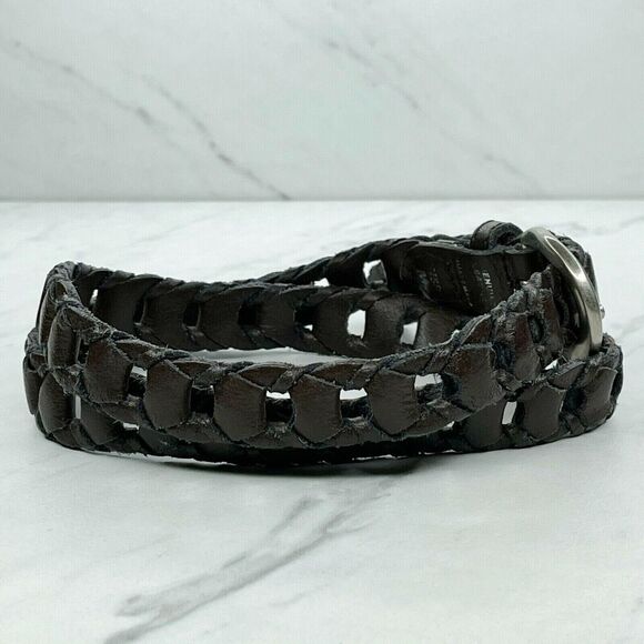 Vintage Brown Woven Leather Belt Silver Buckle Medium (M) ✨ - Picture 10 of 10